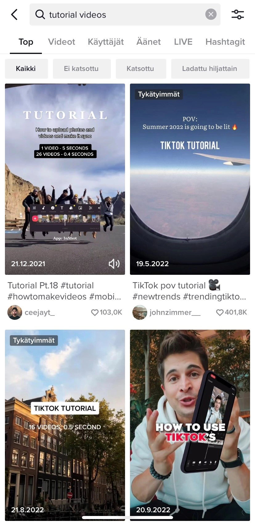 Nuorten perehdytysvideoitaTikTokissa